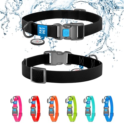 FAVPET Wasserdicht Biothane Halsband Hund Verstellbar, Bunte Hundehalsband mit Klickverschluss und QR Code Anhänger, Halsband Hund Grosse Hunde, Halsband Hund Klein, Welpen Halsbänder (Schwarz, XS) von FAVPET