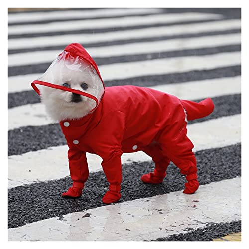 Full Cover Hunderegenmantel Einteilige wasserdichte Hunderegenstiefel Kleidung für kleine Hunde Einteiliger Regenmantel (Color : Red, Size : L) von FAXIOAWA