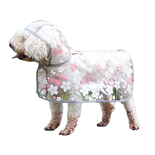 Hunde-Regenmantel, transparenter Blumendruck, niedlicher Haustier-Poncho, S-10 XL, mit Führungsloch, verstellbaren Druckknöpfen, einteiliger Hunde-Regenmantel für kleine, mittelgroße und große Hunde von FAXIOAWA