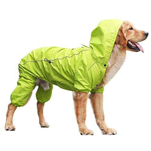 Hunde-Regenmantel, vierbeiniger Einteiler, wasserdichte Jacke mit vollständiger Abdeckung, mit Gurtloch, verstellbar, leicht, mittelgroß, atmungsaktiv, Regenbekleidung für Hunde von FAXIOAWA