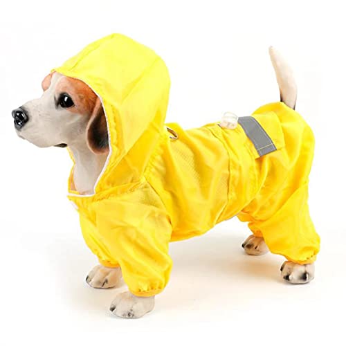 Hunde-Regenmantel (xs-XXL) Verstellbare Enge Haustier-Overall mit Kapuze, wasserdichter Mantel, mit reflektierendem Streifen, für kleine mittelgroße Hunde von FAXIOAWA