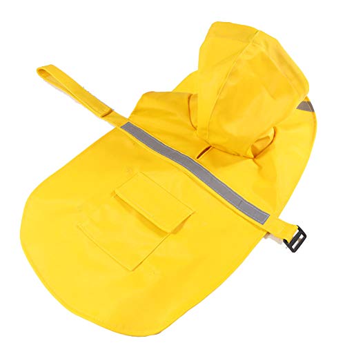 Reflektierender Regenmantel für Hunde wasserdichte verstellbare Regenjacke mit Kapuze Haustier-Regenbekleidung mit Tasche für kleine mittelgroße Hunde Gelb M von FAXIOAWA