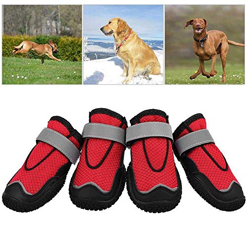 FAYETTE Hund Wanderschuhe, Pfoten Schutz Set 4 Hunde Schuhe, Atmungsaktiv Pfote Hund Zum Wandern, Gehen Anti-Rutsch Sohle 1# von FAYETTE