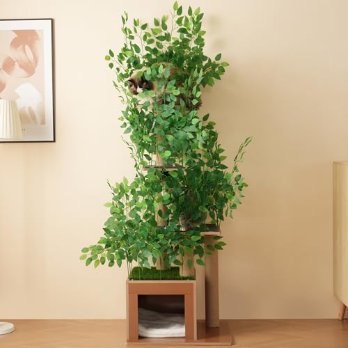 190 cm hoher Kratzbaum in Baumform mit 4 Plattformen und Katzenlöchern – haustiersicheres Material, abnehmbare Blätter, geeignet für Katzen zum Verstecken, Klettern von FAYICIC