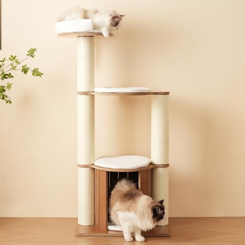 Katzenkratzbaum 135 cm mit XXL-Stamm - Stabiler Kletterbaum, 3-stufige Plattformen, 1 Katzenhaus, 12 cm dickere Stämme, herausnehmbare Matten und Kippschutz von FAYICIC