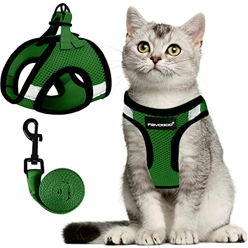 Katzengeschirr, Katzenleine und Geschirr-Set zum Spazierengehen, ausbruchsicher, Geschirr für kleine Katzen/kleine Hunde, Geschirr für Katzen S-XXL (Neongrün, XX-Large) von FAYOGOO