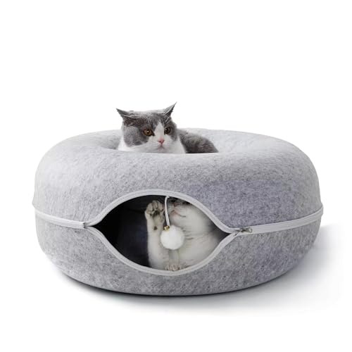 FAZLANIX Hellgrauer Katzentunnel Höhle - 50 cm Durchmesser mittlere Größe, Filztunnel, rundes Katzenbett, abnehmbares Design, Spielzeug-Versteckzelt, ideal für Haustiere, Kätzchen, Welpen FAZLANIX Hellgrauer Katzentunnel Höhle - 50 cm Durchmesser mittlere Größe, Filztunnel, rundes Katzenbett, abnehmbares Design, Spielzeug-Versteckzelt, ideal für Haustiere, Kätzchen, Welpen von FAZLANIX