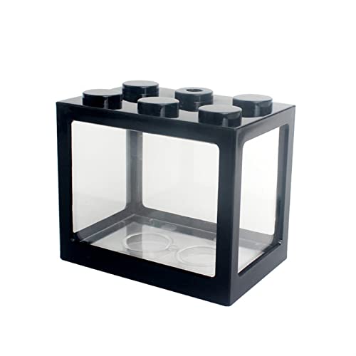 Aquarium, Mini-Aquarium, Reptilien-/Haustier-Stapelaquarium, kreativer Baustein,r Baustein, Fischzylinder, Landschaft, Meerespflanze für die Bürodekoration, Aquariumbehälter (Farbe: Schwarz) von FBHappiness