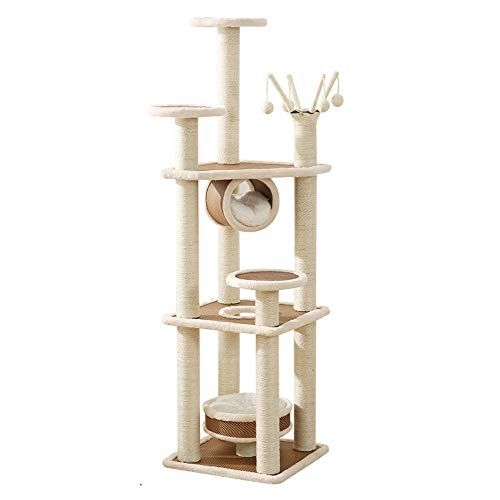 Katzenbaum, Katzenspielzeug, Katzenkratzbaum, Aktivitätszentrum mit Hängemattenzenkratzbaum, Aktivitätszentrum mit Hängematten und Lebensräumen, Plattform, Katzenturm (Beige wie abgebildet) von FBHappiness