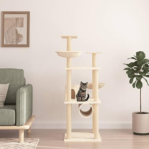 Katzenspielzeug Katzenkratzbaum Kratzbaum Katzenbaum mit cremefarbener Sisalkra Katzenspielzeug Katzenkratzbaum Kratzbaum Katzenbaum mit cremefarbener Sisalkratzsäule 141 cm Model171747 von FBHappiness