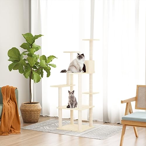 Katzenspielzeug Katzenkratzbaum Kratzbaum Katzenbaum mit cremefarbener Sisalkra Katzenspielzeug Katzenkratzbaum Kratzbaum Katzenbaum mit cremefarbener Sisalkratzsäule 153 cm Model171636 von FBHappiness