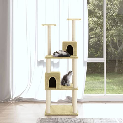 Katzenspielzeug Katzenkratzbaum Kratzbaum Katzenbaum mit cremefarbener SisalkratKatzenspielzeug Katzenkratzbaum Kratzbaum Katzenbaum mit cremefarbener Sisalkratzsäule 141 cm Model171524 von FBHappiness
