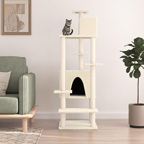 Katzenspielzeug Katzenkratzbaum Kratzbaum Katzenbaum mit cremefarbener SisalkratKatzenspielzeug Katzenkratzbaum Kratzbaum Katzenbaum mit cremefarbener Sisalkratzsäule 154 cm Model171771 von FBHappiness