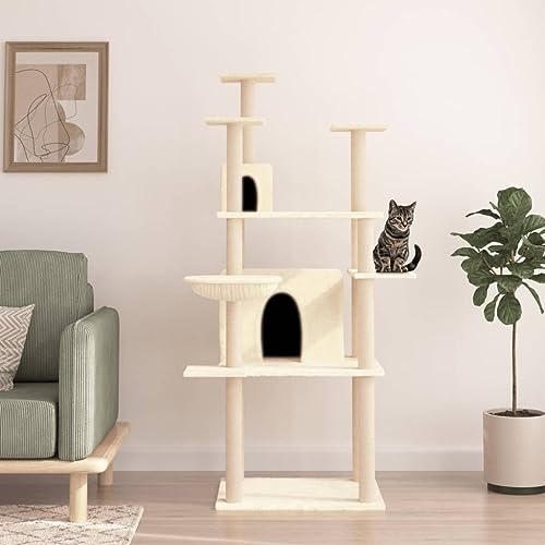 Katzenspielzeug Katzenkratzbaum Kratzbaum Katzenbaum mit cremefarbener SisalkratKatzenspielzeug Katzenkratzbaum Kratzbaum Katzenbaum mit cremefarbener Sisalkratzsäule 166 cm Model171723 von FBHappiness