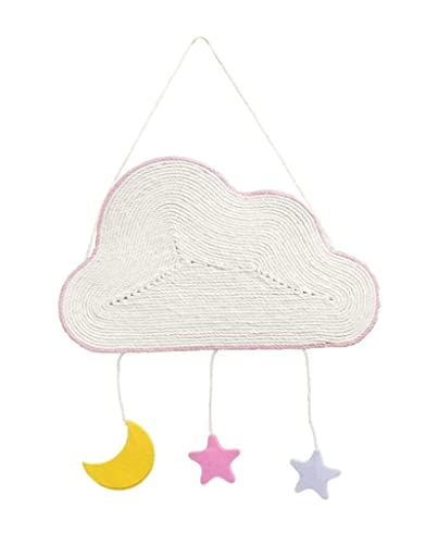 Kratzbaum für Katzen in Wolkenform, Katzenkratzbrett aus Sisalseil mit hängendeKratzbaum für Katzen in Wolkenform, Katzenkratzbrett aus Sisalseil mit hängenden Mondsternen (Weiß 43 x 26 cm) von FBHappiness