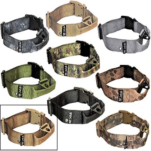 FDC Hund Tactical Halsbänder mit Griff Heavy Duty Training Militär Armee Breite 1,5 in Kunststoff Schnalle Tag Loch Mittel groß M, L, XL, XXL, M: Neck 12" - 14", Military Brown von FDC