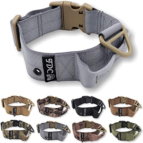FDC Hundehalsband, robust, mit Griff, 3,8 cm breit, für Militär, Armee, Größe M, L, XL, XXL, L: Neck 14" - 16", grau von FDC