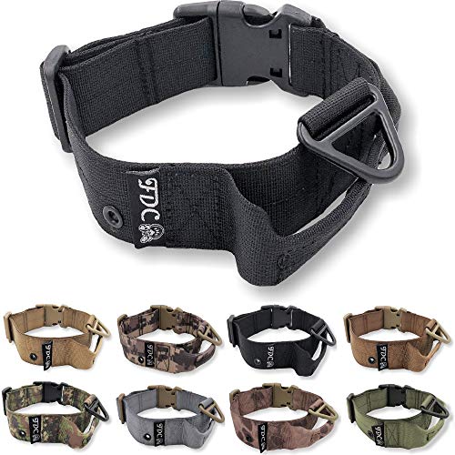 FDC Hundehalsband, robust, mit Griff, 3,8 cm breit, für Militär, Armee, Größe M, L, XL, XXL, M: Neck 12" - 14", schwarz von FDC