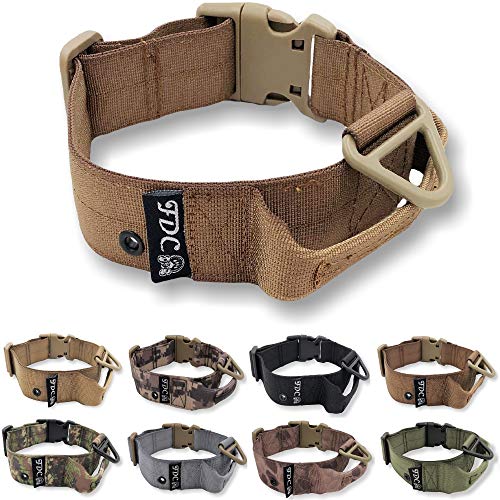 FDC Hundehalsband, robust, mit Griff, 3,8 cm breit, für Militär, Armee, Größe M, L, XL, XXL, XL: Neck 16" - 20", Military Brown von FDC