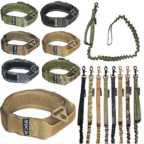 FDC Taktisches Halsband für Hunde, mit Leine und Bungee-Griff, strapazierfähig, für Training, Militär, Armee, Haken und Schlaufe (XL: Halsumfang 35.6 cm – 45.7 cm, Coyote Desert Tan) von FDC