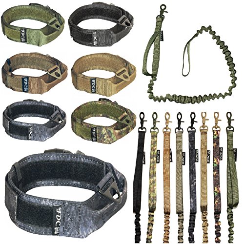 FDC Taktisches Halsband für Hunde, mit Leine und Gummigriff, strapazierfähig, für Training, Militär, Armee, MOLLE, Breite 3.8 cm, Haken und Schlaufe (L: Halsumfang 30.5 cm – 35.6 cm, Kryptek Typhon) von FDC