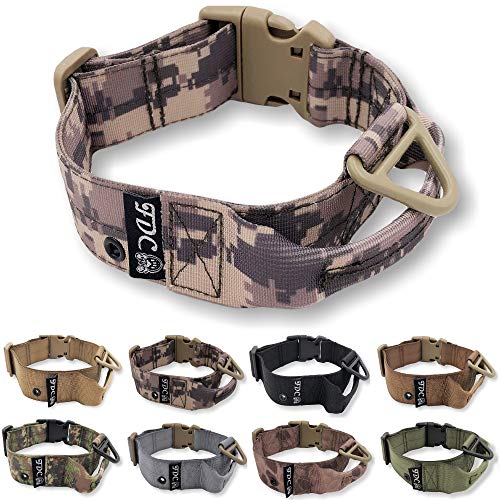 Robustes taktisches Hundehalsband mit Griff, 3,8 cm breit, Training, Militär, Armee-Tag-Loch, M, L, XL, XXL (M: Halsumfang 30,5 cm – 35,6 cm, Digital Camo) von FDC