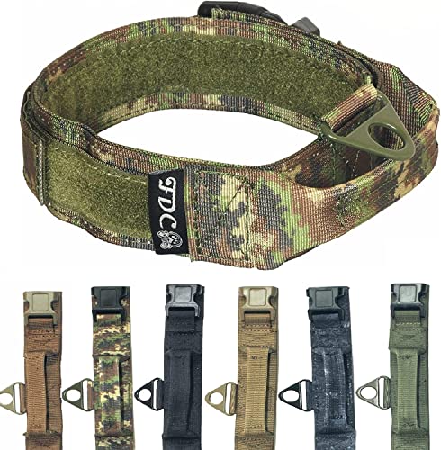 Strapazierfähiges Militär-Armee-Hundehalsband, taktisches K9-Hundehalsband, Griff, Klettverschluss, Breite 3,8 cm, Kunststoffschnalle, Größe M, L (XL: Halsumfang 35,6 cm – 45,7 cm, Tarnfarben) von FDC