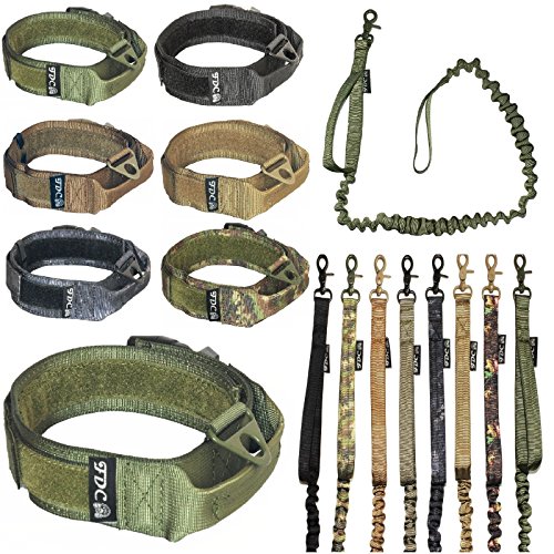 Taktisches Halsband für Hunde, mit Leine und Gummigriff, robust, für Training, Militär, Armee, MOLLE, Breite 3.8 cm, Haken und Schlaufe (L: Halsumfang 30.5 cm – 35.6 cm, Militärgrün) von FDC