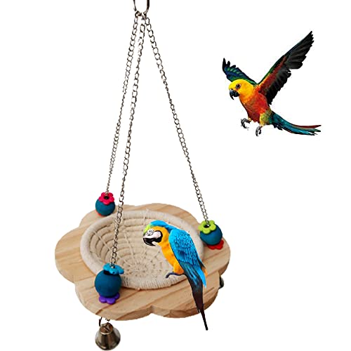 Wuzdy Papageienvogelnest,Vögel Schaukel Spielzeug,Papagei Hängen Schaukel Kauspielzeug,Natürliche Baumwolle Seil Vogel hängenden Nest,mit 3 Metallglocken,für Vogelpapagei,Nest,Handgewebtes Vogelnest von Wuzdy