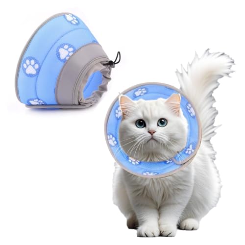 FDHBDF Verstellbares Wundheilungsschutz-Halsband für Katzen oder Hunde nach Verletzungen, weiches Halsband, EPE-Material, verstellbares Klettverschluss-Halsband (Blau, S) von FDHBDF