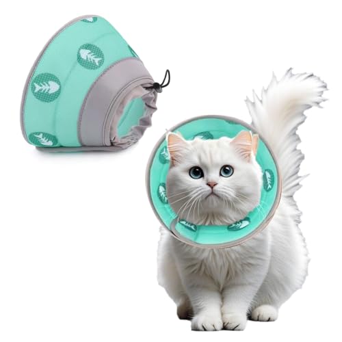 FDHBDF Verstellbares Wundheilungsschutz-Halsband für Katzen oder Hunde nach Verletzungen, weiches Halsband, EPE-Material, verstellbares Klettverschluss-Halsband (Grün, S) von FDHBDF