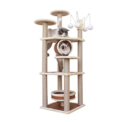 Für Indoor-Katzen, 140 cm, Katzenhöhlen, stabiles Katzenklettergerüst, bequemes Flanell, Bambuskohle, Rattan, Webmatte, Katzenhaus mit Kratzbäumen, 3 Haarbällen, Spaßparadies für Katzen Für Indoor-Katzen, 140 cm, Katzenhöhlen, stabiles Katzenklettergerüst, bequemes Flanell, Bambuskohle, Rattan, Webmatte, Katzenhaus mit Kratzbäumen, 3 Haarbällen, Spaßparadies für Katzen von FDINUDIGUHTTYYYY