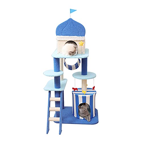 Für Indoor-Katzen, 140 cm, blaues Schloss, Katzentürme, Katzenhütte mit Plattform-Katzennest und Kratzbäumen für Kätzchen, Haustier-Spielhaus mit Katzenhöhle, Spaß, Aktivität, Entspannen für Katzen Für Indoor-Katzen, 140 cm, blaues Schloss, Katzentürme, Katzenhütte mit Plattform-Katzennest und Kratzbäumen für Kätzchen, Haustier-Spielhaus mit Katzenhöhle, Spaß, Aktivität, Entspannen für Katzen von FDINUDIGUHTTYYYY