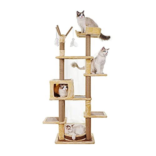 Für Indoor-Katzen, 150 cm, Katzenhütten, stabiles Katzenklettergerüst, bequemes Flanell-Bambuskohle-Rattan-Webmatte, Katzenhaus mit Kratzstämmen, 3 Haarbällen, Spaßparadies für Katzen Für Indoor-Katzen, 150 cm, Katzenhütten, stabiles Katzenklettergerüst, bequemes Flanell-Bambuskohle-Rattan-Webmatte, Katzenhaus mit Kratzstämmen, 3 Haarbällen, Spaßparadies für Katzen von FDINUDIGUHTTYYYY