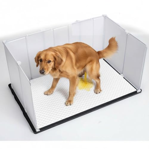 Katzentoilette Spritzschutz, Katzentoilette Urinierschilde für Hunde, leicht zu reinigender Indoor-Hundezaun mit Welpen-Pee Pad Halter Tablett passt von FDSDEFEN