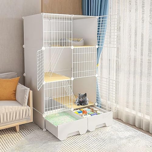 Katzenkäfige – Indoor-Katzenkäfig, Katzenlaufstall, Katzengehege für Balkon, abnehmbarer Metalldraht, für den Innenbereich, Heimwerker, Käfig, Frettchenkäfig, Meerschweinchenkäfig, Katzenkäfig – für von FDSGEEE