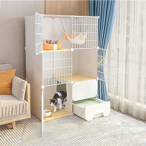 Katzenkäfige – Indoor-Katzenkäfig, Katzenlaufstall, Katzengehege für Balkon, abnehmbarer Metalldraht, für den Innenbereich, Heimwerker, Käfig, Frettchenkäfig, Meerschweinchenkäfig, Katzenkäfig – für von FDSGEEE