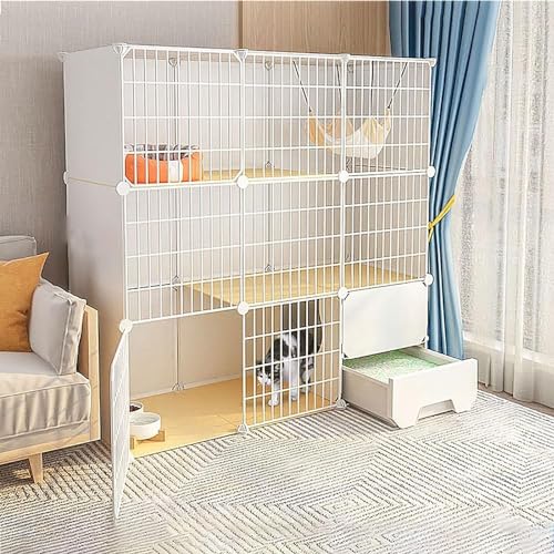 Katzenkäfige – Indoor-Katzenkäfig, Katzenlaufstall, Katzengehege für Balkon, abnehmbarer Metalldraht, für den Innenbereich, Heimwerker, Käfig, Frettchenkäfig, Meerschweinchenkäfig, Katzenkäfig – für von FDSGEEE