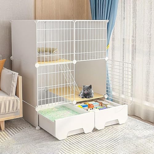 Katzenkäfige – Indoor-Katzenkäfig, Katzenlaufstall, Katzengehege für Balkon, abnehmbarer Metalldraht, für den Innenbereich, Heimwerker, Käfig, Frettchenkäfig, Meerschweinchenkäfig, Katzenkäfig – für von FDSGEEE