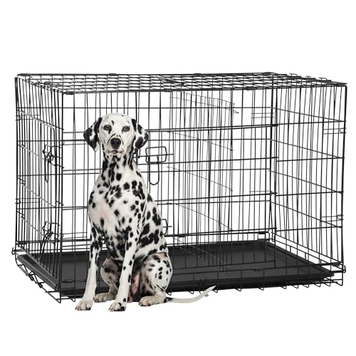 FDW Extra großer Hundekäfig mit Doppeltür, 121,9 cm, zusammenklappbarer Metalldraht, Hundekäfig mit herausnehmbarem Tablett und Trennwand, Haustierbox für große Hunde, Schwarz von FDW