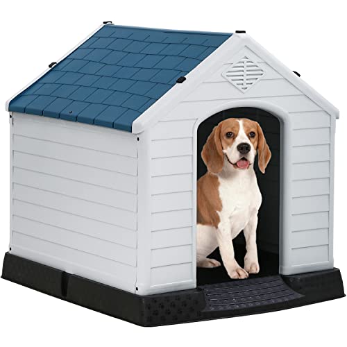 FDW Hundehütte für drinnen und draußen, langlebig, belüftet, wasserdicht, Kunststoff, Hundehütte für kleine, mittelgroße und große Hunde, isoliert, mit Belüftungsöffnungen und erhöhtem Boden FDW Hundehütte für drinnen und draußen, langlebig, belüftet, wasserdicht, Kunststoff, Hundehütte für kleine, mittelgroße und große Hunde, isoliert, mit Belüftungsöffnungen und erhöhtem Boden von FDW