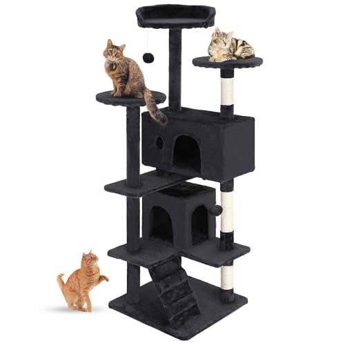 FDW Kratzbaum, 137,2 cm, mehrstöckig, langlebig, Katzenkratzbaum und gemütliche, lustige Katzen-Sprungplattform, platzsparende Katzenhütte, Haustier-Spielhaus für Indoor-Katzen, Dunkelgrau FDW Kratzbaum, 137,2 cm, mehrstöckig, langlebig, Katzenkratzbaum und gemütliche, lustige Katzen-Sprungplattform, platzsparende Katzenhütte, Haustier-Spielhaus für Indoor-Katzen, Dunkelgrau von FDW