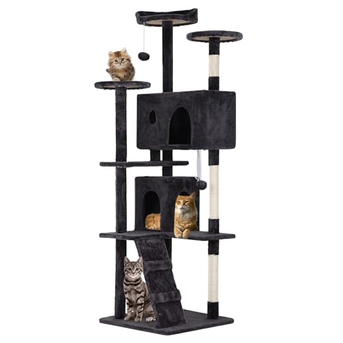 FDW Kratzbaum, 177,8 cm, mehrstöckig, langlebig, Katzenkratzbaum und gemütliche, lustige Katzen-Sprungplattform, platzsparende Katzenhütte, Haustier-Spielhaus für Indoor-Katzen, Dunkelgrau FDW Kratzbaum, 177,8 cm, mehrstöckig, langlebig, Katzenkratzbaum und gemütliche, lustige Katzen-Sprungplattform, platzsparende Katzenhütte, Haustier-Spielhaus für Indoor-Katzen, Dunkelgrau von FDW