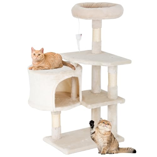 FDW Kratzbaum 94,4 cm hoch, Katzenturm, Kätzchen mit Kratzbäumen und Sitzstangen, Indoor-Aktivitätszentrum für Katzen (Beige) von FDW
