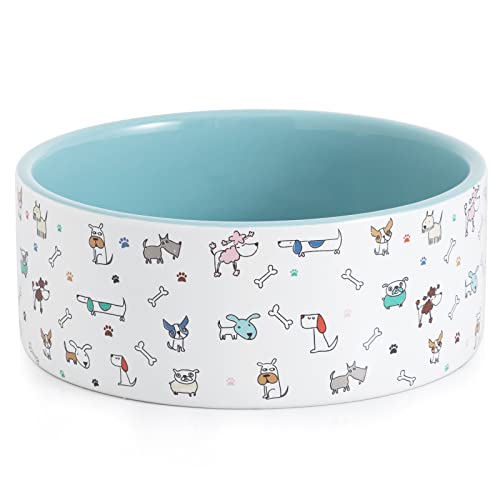 Fun Elements Keramik-Hundenäpfe für kleine Hunde, 450 ml, schwere Hundefutternäpfe mit bezaubernden Hundemustern (klein, blau) von FE FUN ELEMENTS