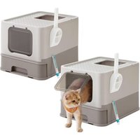 FEANDREA 2er Katzentoilette, mit Deckel hellgrau von FEANDREA