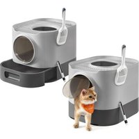 FEANDREA 2er Katzentoilette mit Deckel ausziehbares Tablett grau von FEANDREA