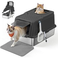 FEANDREA Edelstahl Katzentoilette XL mit Deckel 2 Eingängen von FEANDREA