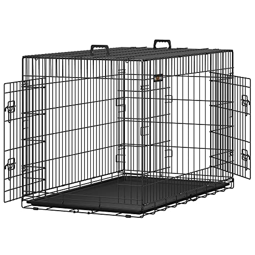 Feandrea Hundekäfig, klappbar, mit 2 Türen, ausziehbare Kunststoffschale, 122 x 74,5 x 80,5 cm, XXL, schwarz PPD48H von Feandrea