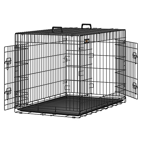 Feandrea Hundekäfig, klappbar, mit 2 Türen, ausziehbare Kunststoffschale, 107 x 70 x 77,5 cm, XL, schwarz PPD42H von Feandrea